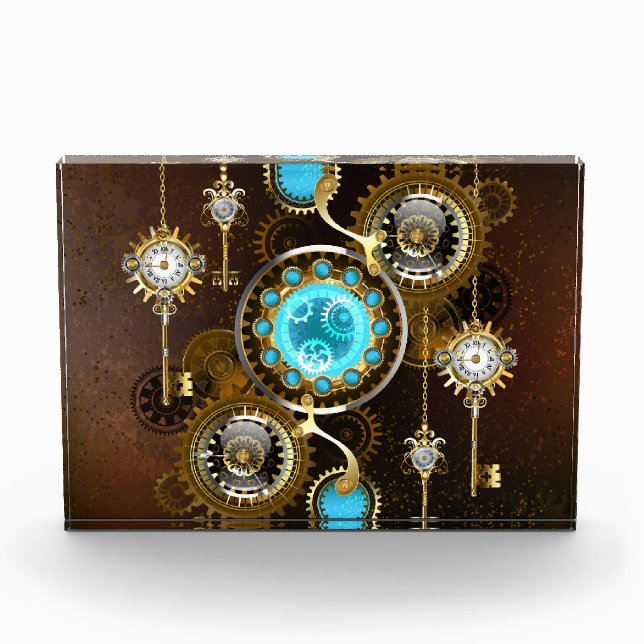 Steampunk Rusty Background with Turquoise Lenses Photo Block (Front)