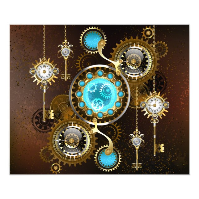 Steampunk Rusty Background with Turquoise Lenses Photo Print (Front)