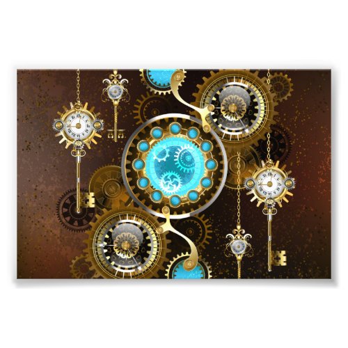 Steampunk Rusty Background with Turquoise Lenses Photo Print