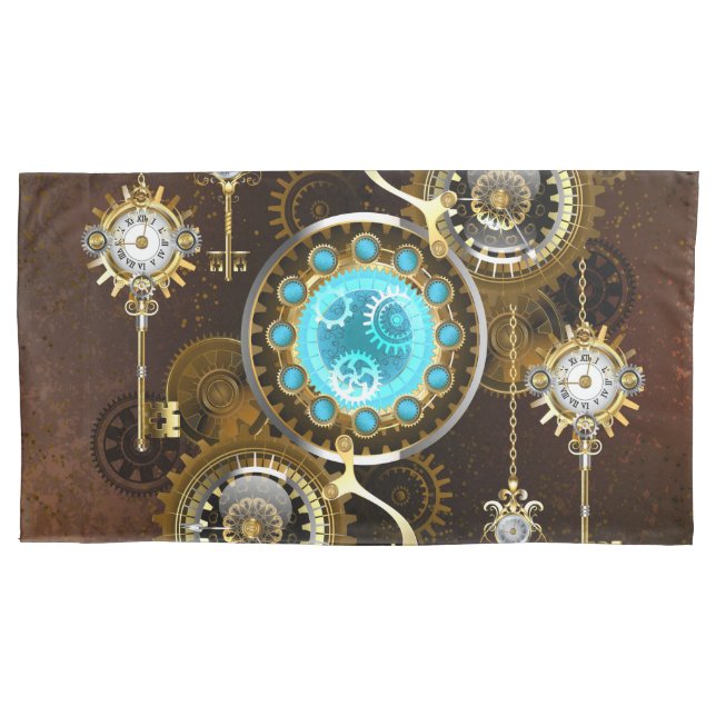 Steampunk Rusty Background with Turquoise Lenses Pillow Case (Front)