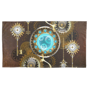 Steampunk Rusty Background with Turquoise Lenses Pillow Case