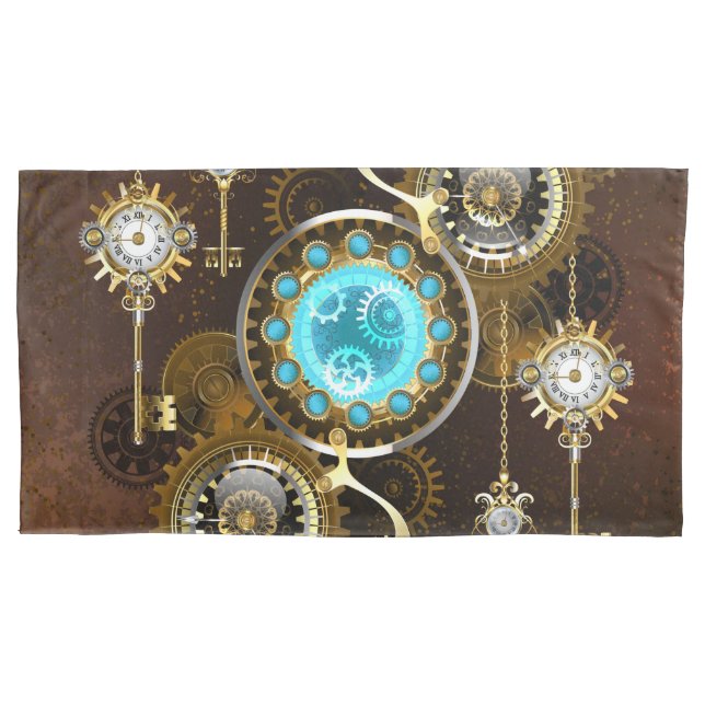 Steampunk Rusty Background with Turquoise Lenses Pillow Case (Front-Left)