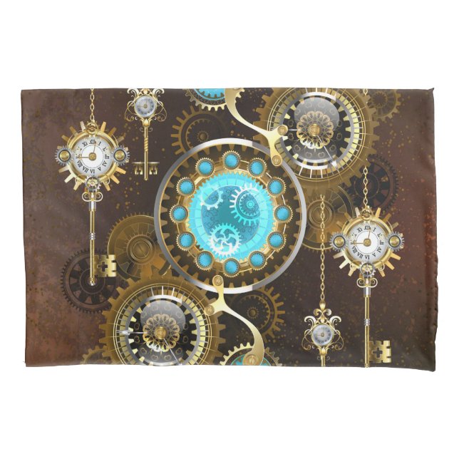 Steampunk Rusty Background with Turquoise Lenses Pillow Case (Front)