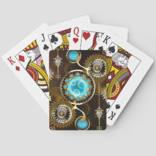 Steampunk Rusty Background with Turquoise Lenses Poker Cards