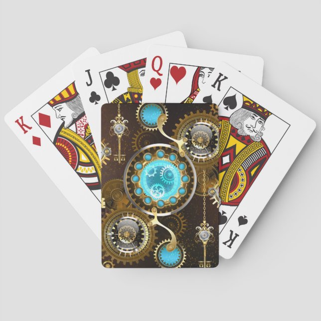 Steampunk Rusty Background with Turquoise Lenses Poker Cards (Back)