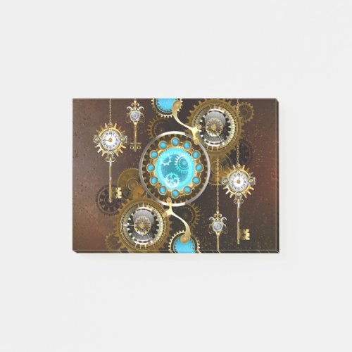 Steampunk Rusty Background with Turquoise Lenses Post_it Notes