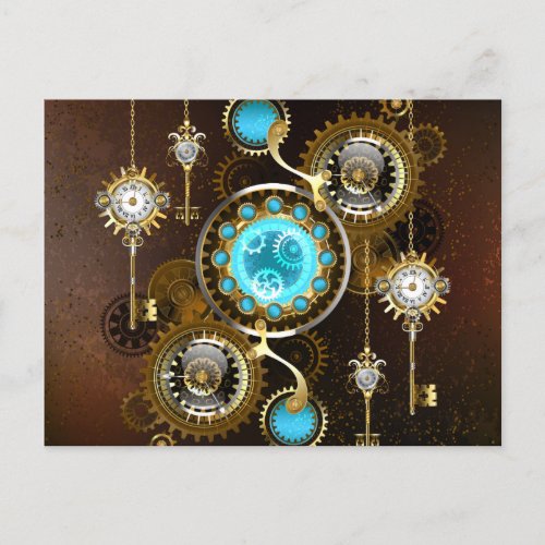Steampunk Rusty Background with Turquoise Lenses Postcard