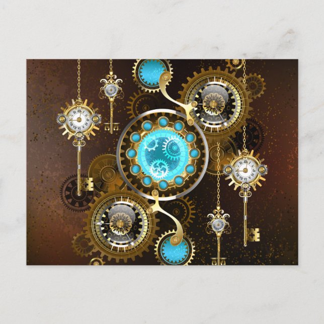 Steampunk Rusty Background with Turquoise Lenses Postcard (Front)