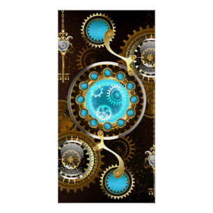 Steampunk Rusty Background with Turquoise Lenses Poster