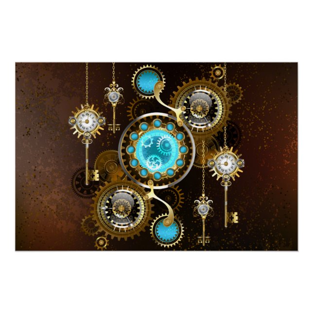 Steampunk Rusty Background with Turquoise Lenses Poster (Front)
