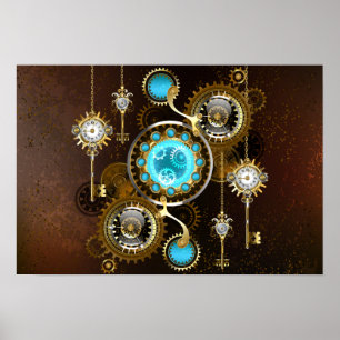 Steampunk Rusty Background with Turquoise Lenses Poster