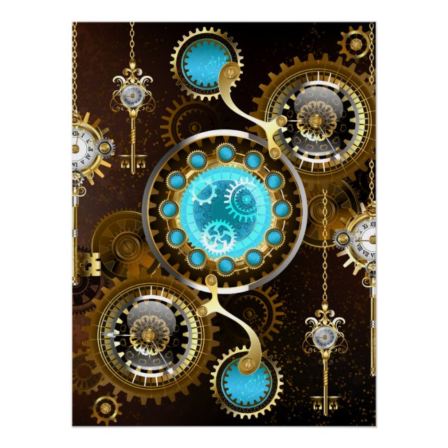 Steampunk Rusty Background with Turquoise Lenses Poster (Front)