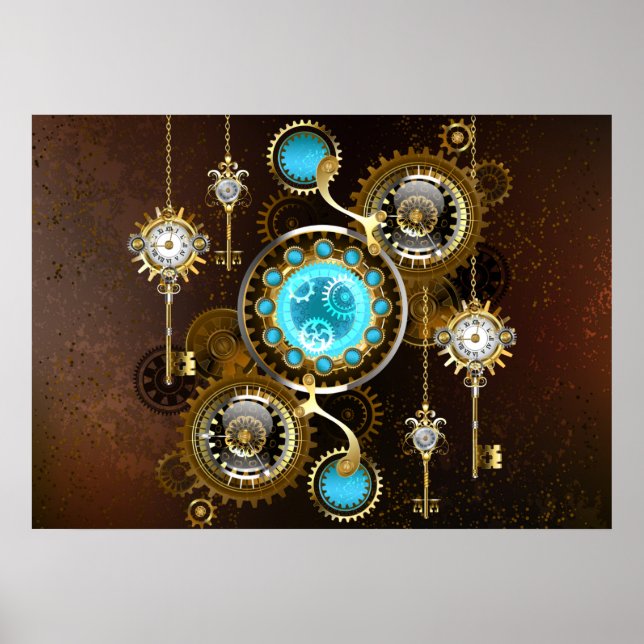 Steampunk Rusty Background with Turquoise Lenses Poster (Front)