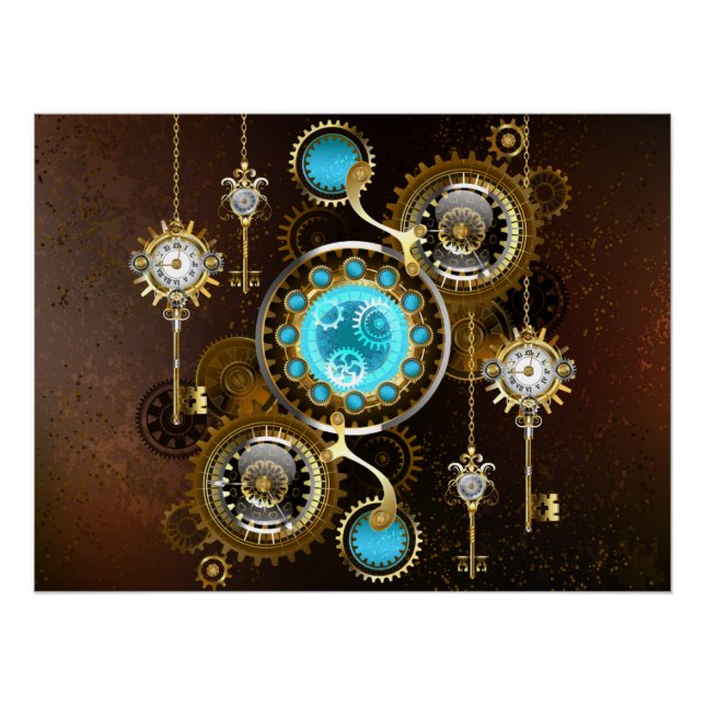 Steampunk Rusty Background with Turquoise Lenses Poster (Front)