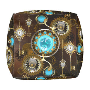 Steampunk Rusty Background with Turquoise Lenses Pouf