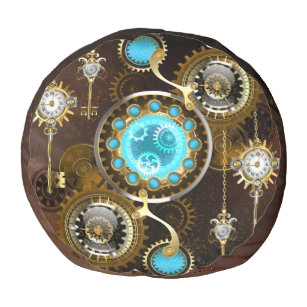 Steampunk Rusty Background with Turquoise Lenses Pouf