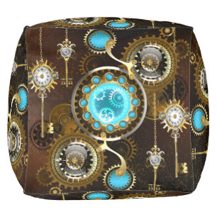 Steampunk Rusty Background with Turquoise Lenses Pouf