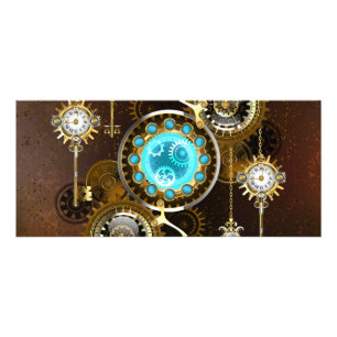 Steampunk Rusty Background with Turquoise Lenses Rack Card