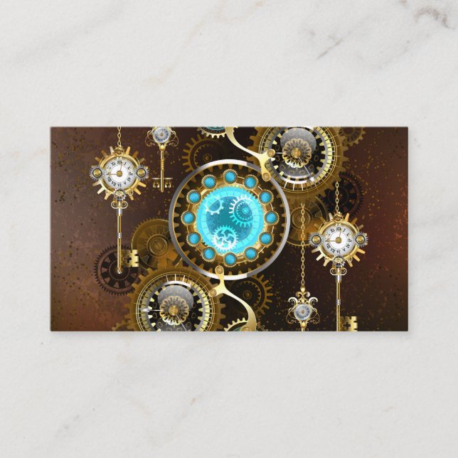 Steampunk Rusty Background with Turquoise Lenses Referral Card (Front)