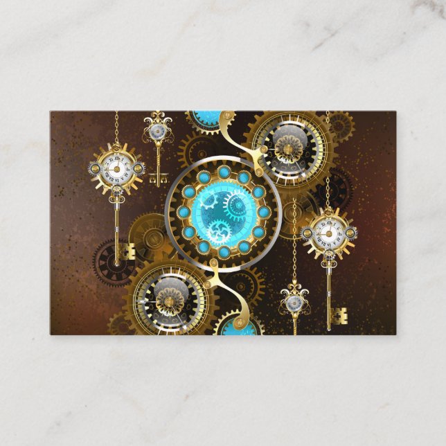 Steampunk Rusty Background with Turquoise Lenses Referral Card (Front)