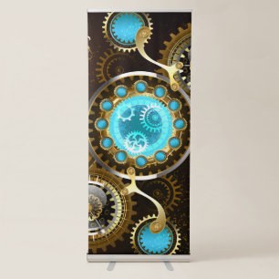 Steampunk Rusty Background with Turquoise Lenses Retractable Banner