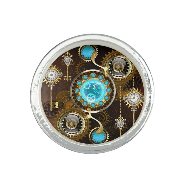 Steampunk Rusty Background with Turquoise Lenses Ring (Front)