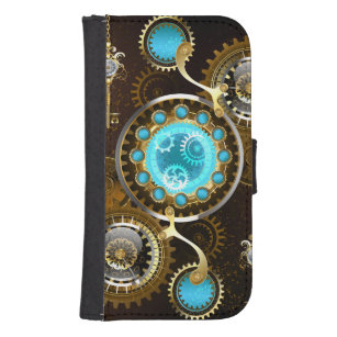 Steampunk Rusty Background with Turquoise Lenses Galaxy S4 Wallet Case