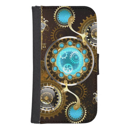 Steampunk Rusty Background with Turquoise Lenses Galaxy S4 Wallet Case