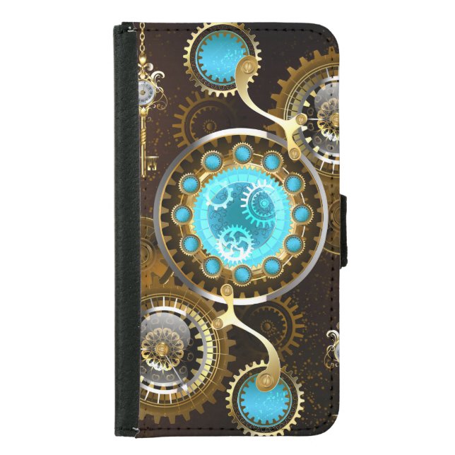 Steampunk Rusty Background with Turquoise Lenses Samsung Galaxy Wallet Case (Front)
