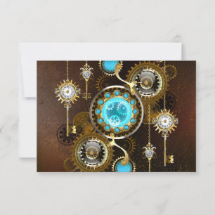Steampunk Rusty Background with Turquoise Lenses Save The Date