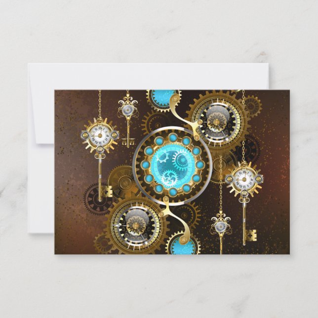 Steampunk Rusty Background with Turquoise Lenses Save The Date (Front)