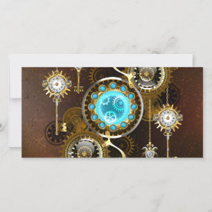 Steampunk Rusty Background with Turquoise Lenses Save The Date