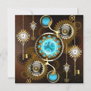 Steampunk Rusty Background with Turquoise Lenses Save The Date