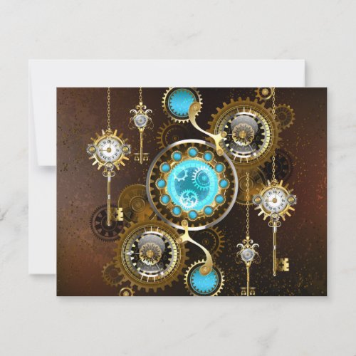 Steampunk Rusty Background with Turquoise Lenses Save The Date