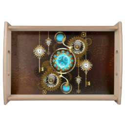 Steampunk Rusty Background with Turquoise Lenses Serving Tray