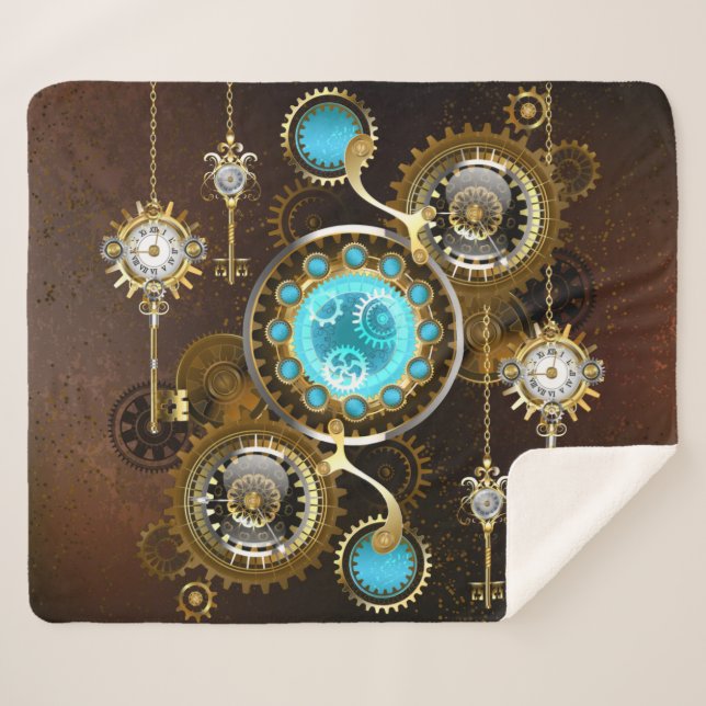 Steampunk Rusty Background with Turquoise Lenses Sherpa Blanket (Front (Horizontal))