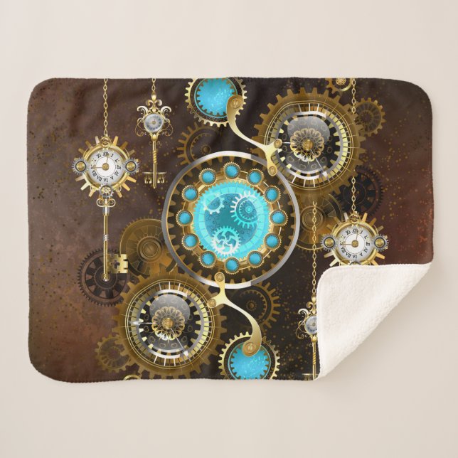 Steampunk Rusty Background with Turquoise Lenses Sherpa Blanket (Front (Horizontal))