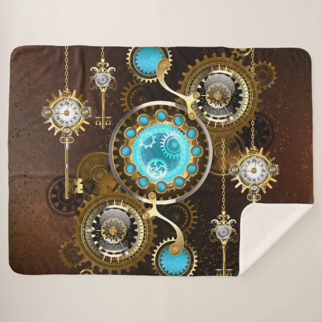 Steampunk Rusty Background with Turquoise Lenses Sherpa Blanket (Front (Horizontal))