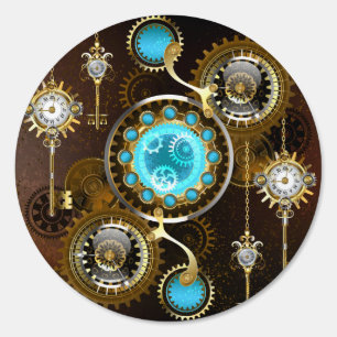 Steampunk Rusty Background with Turquoise Lenses Sign