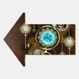 Steampunk Rusty Background with Turquoise Lenses Sign