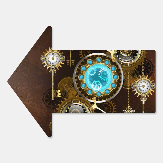 Steampunk Rusty Background with Turquoise Lenses Sign (Front)
