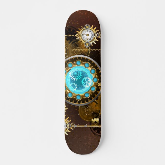 Steampunk Rusty Background with Turquoise Lenses Skateboard (Front)