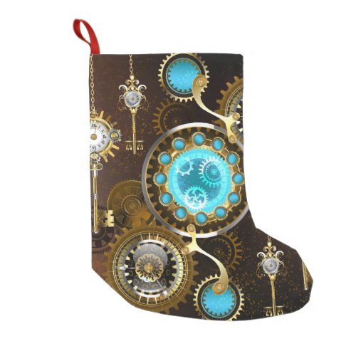 Steampunk Rusty Background with Turquoise Lenses Small Christmas Stocking