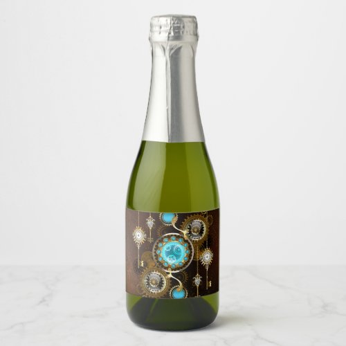 Steampunk Rusty Background with Turquoise Lenses Sparkling Wine Label