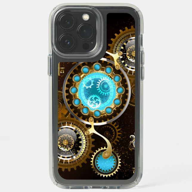 Steampunk Rusty Background with Turquoise Lenses Speck iPhone 13 Pro Max Case (Front)