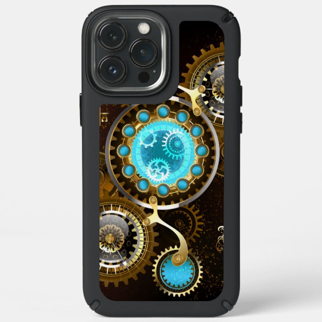 Steampunk Rusty Background with Turquoise Lenses Speck iPhone 13 Pro Max Case (Front)