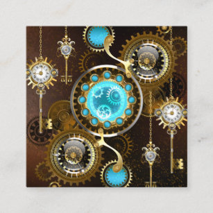 Steampunk Rusty Background with Turquoise Lenses Square Business Card