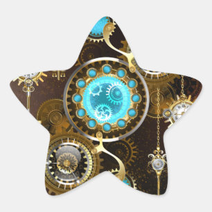 Steampunk Rusty Background with Turquoise Lenses Star Sticker