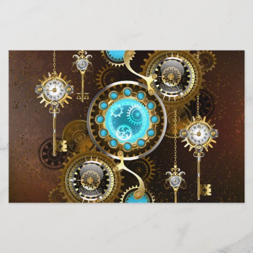 Steampunk Rusty Background with Turquoise Lenses Stationery