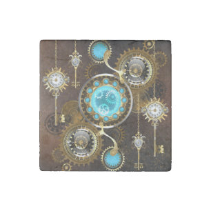 Steampunk Rusty Background with Turquoise Lenses Stone Magnet